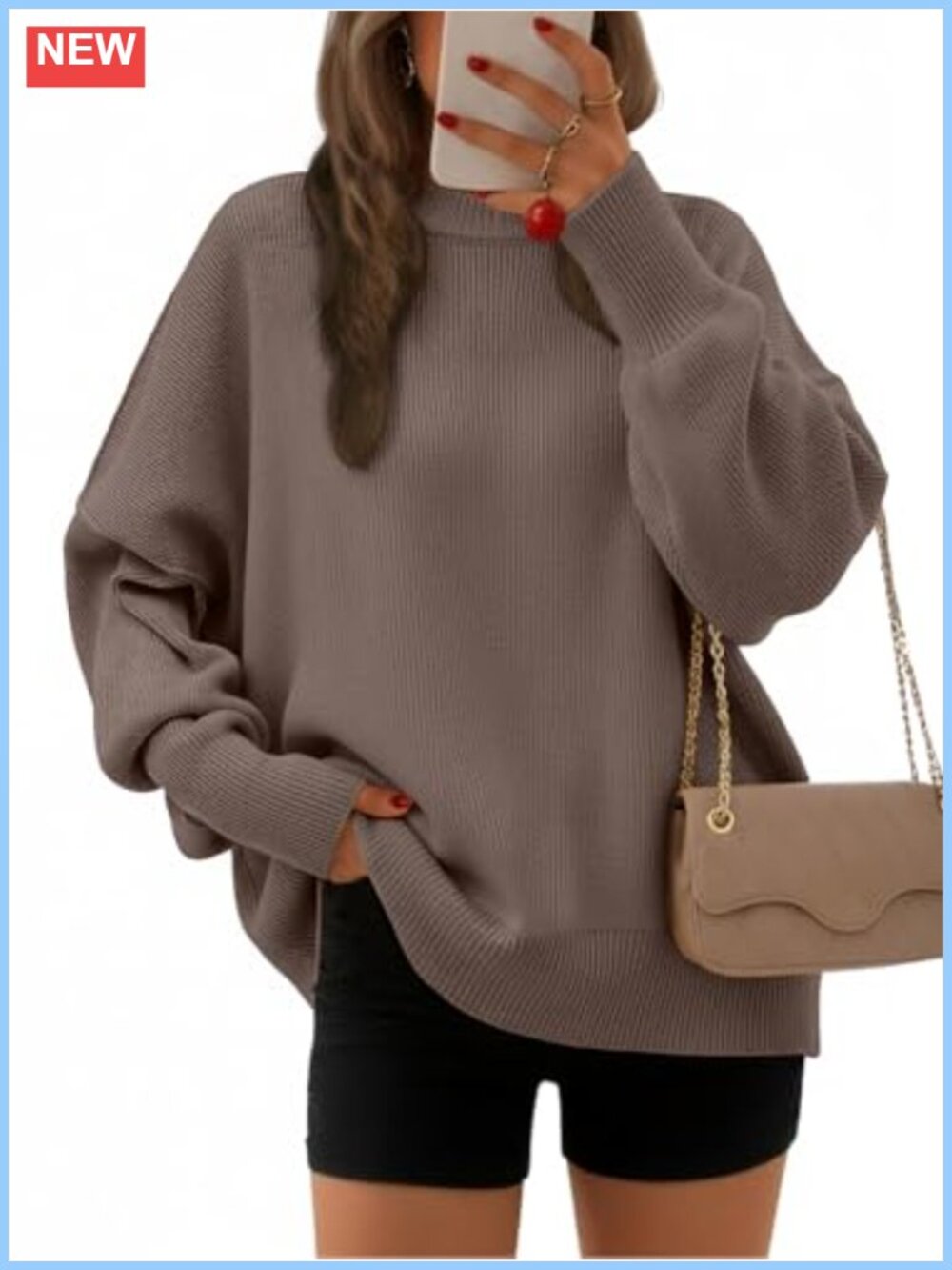 Oversized Crew Neck Pullover Sweater Women Batwing Sleeve